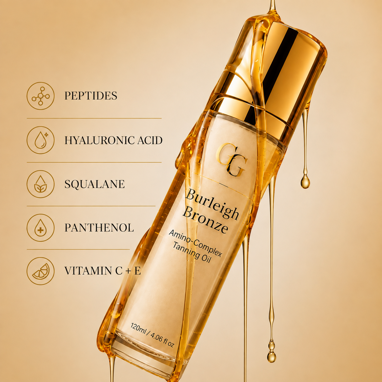 Burleigh Bronze with peptides hyaluronic acid squalane and vitamins