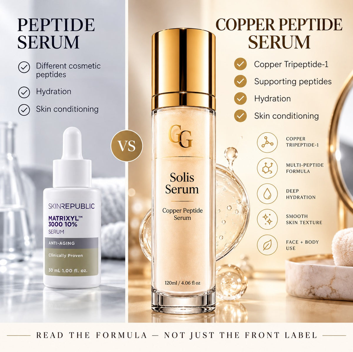 Copper peptide serum compared with a regular peptide serum