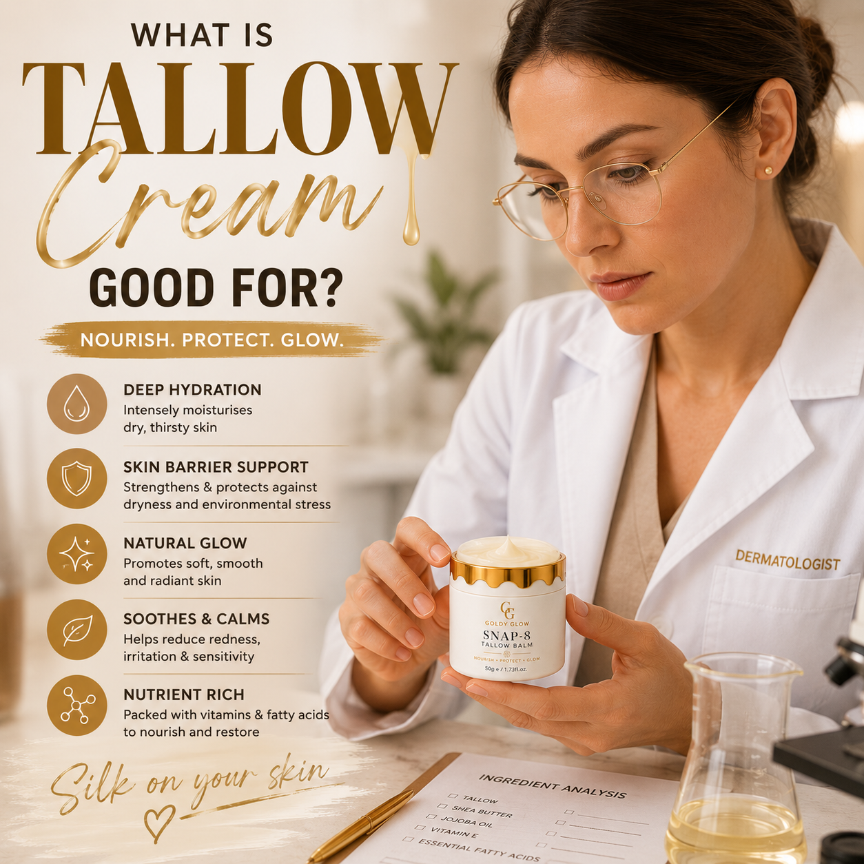 Dermatologist examining a moisturiser while discussing skincare ingredients