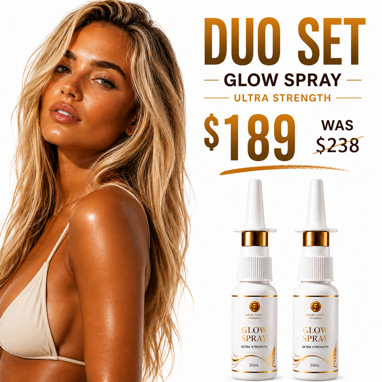 Gold Coast Tanning Duo – 2 × 20mL Ultimate Strength Glow Tanning Nasal Sprays