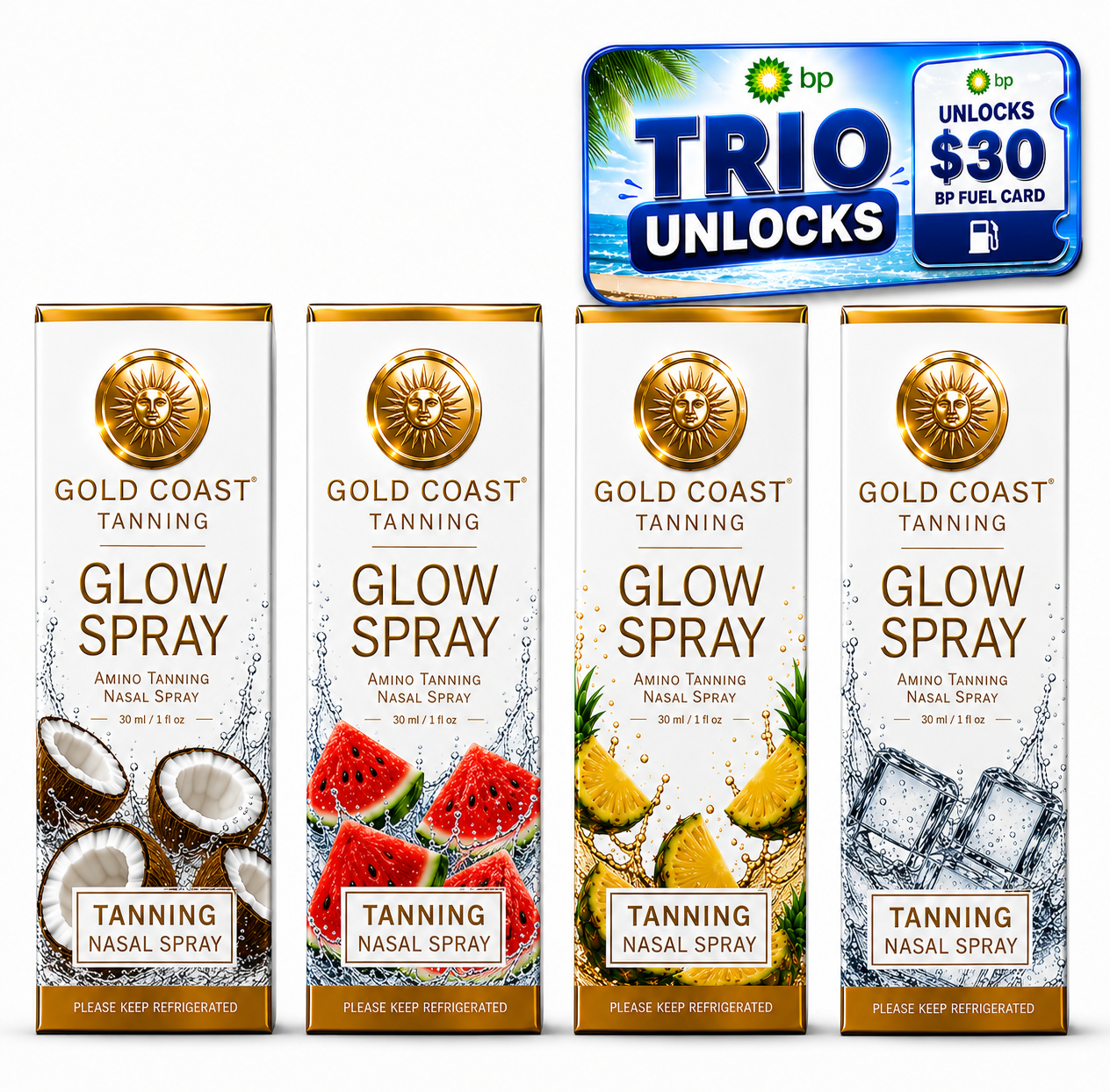 Gold Coast Tanning Glow Spray tanning nasal spray Duo Trio and Quad bundles.