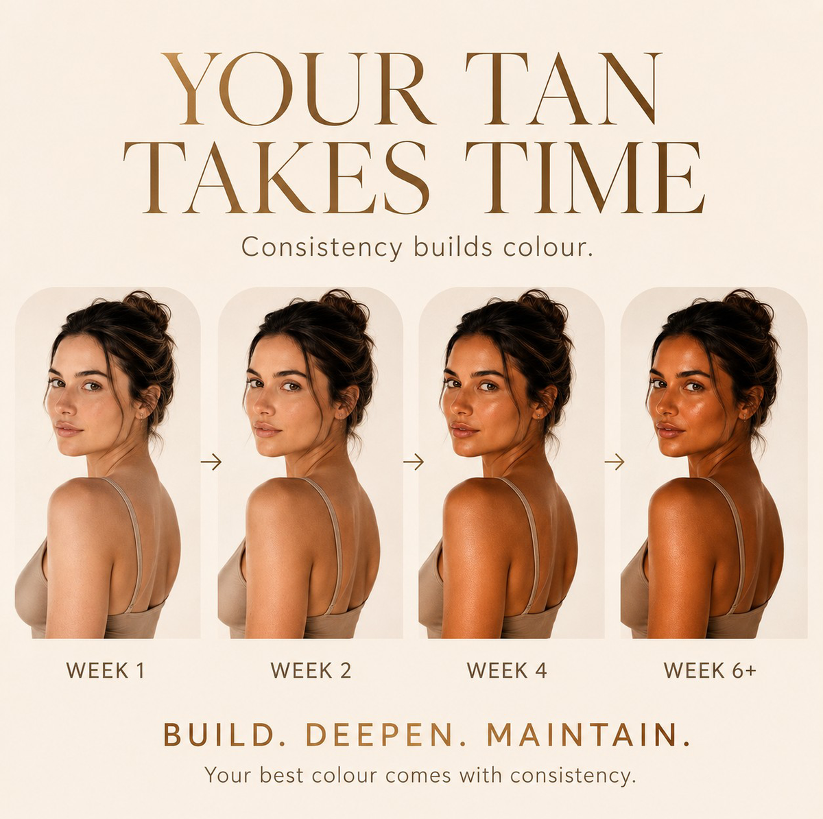Woman showing gradual changes in natural skin colour over several weeks while following a consistent skincare routine.