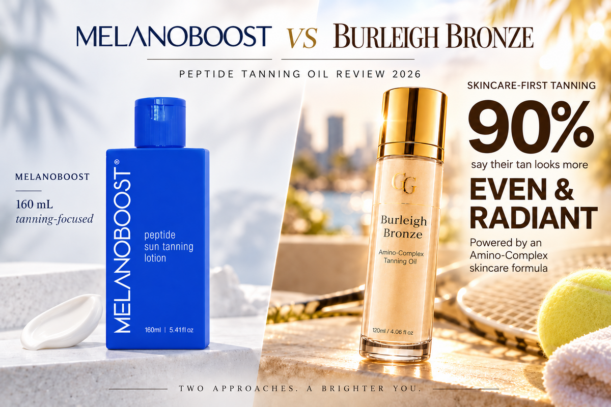 Melanoboost vs Burleigh Bronze peptide tanning oil comparison Australia