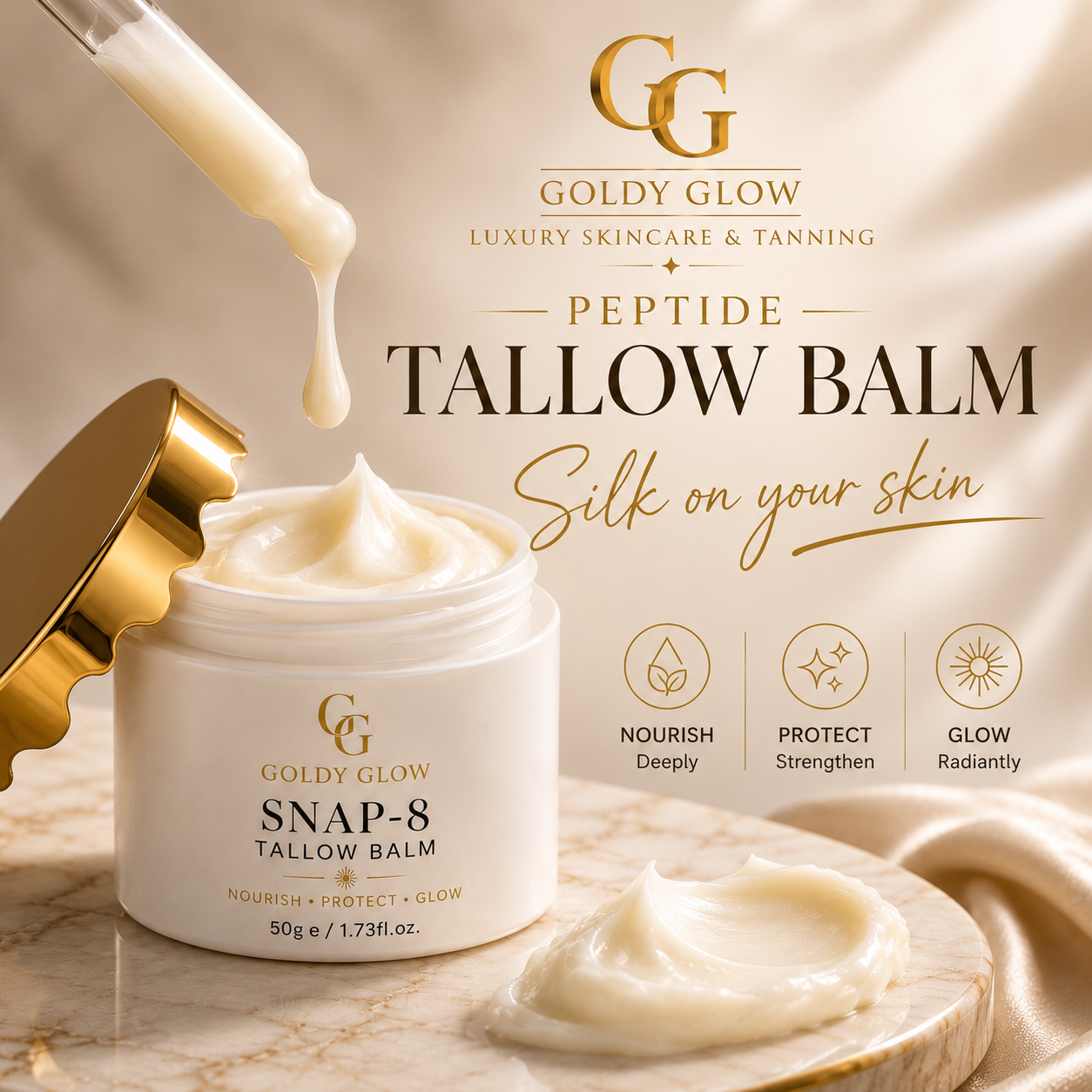 Close-up of rich whipped tallow cream in an open skincare jar