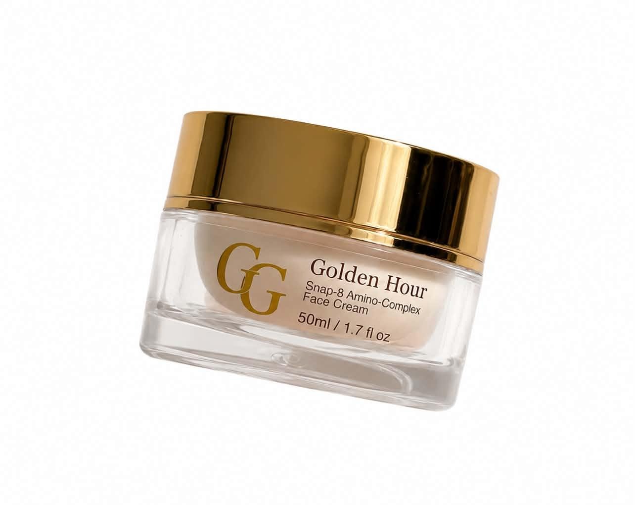 Goldy Glow Golden Hour SNAP-8 Face Cream featuring Acetyl Octapeptide-3 for advanced anti-ageing skincare.